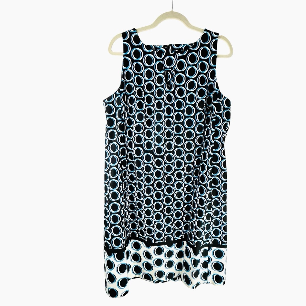 Nine West Sun Dress Size 16 Black Blue Circles Polka Dots Sleeveless Keyhole